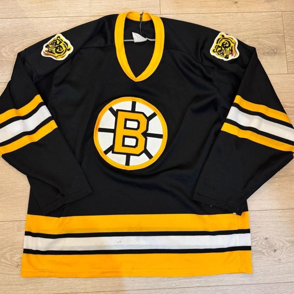 Vintage CCM Boston Bruins NHL Hockey Jersey Mens Large Black Yellow Made in USA